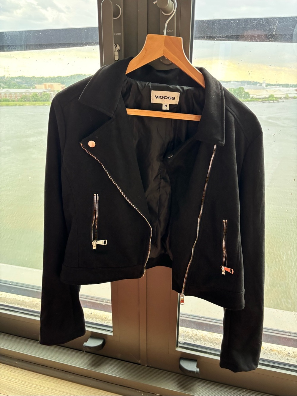 Vigoss Black Cropped Moto Jacket with Silver Hardware